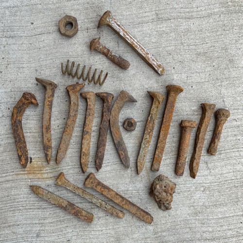 Vintage rusty railroad spikes - vintage,
